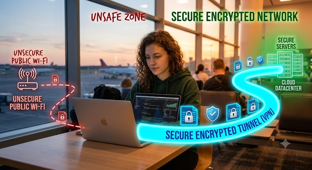 person-using-a-laptop-with-a-visible-encrypted-tunnel-connecting