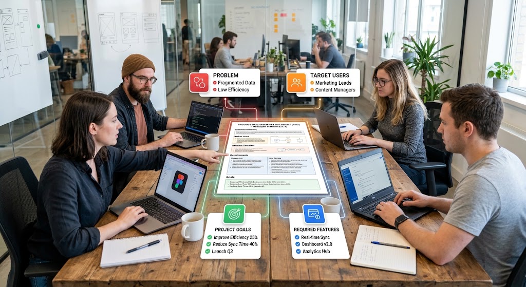 product-development-team-reviweing-the-product-requirements-documen