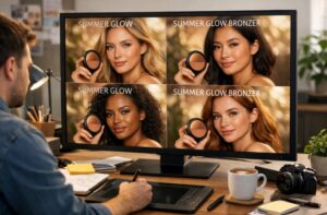 Face Swap AI testing multiple faces in same campaign image during pre-production