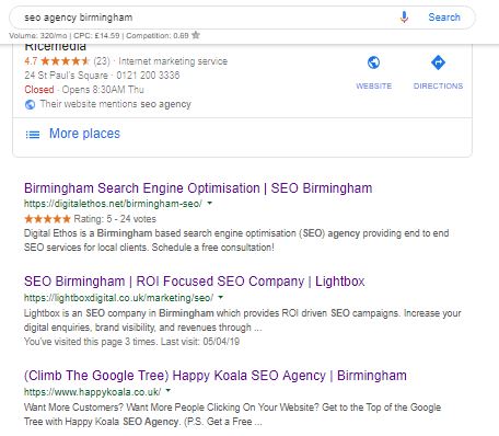 happy koala rankings for seo agency birmingham