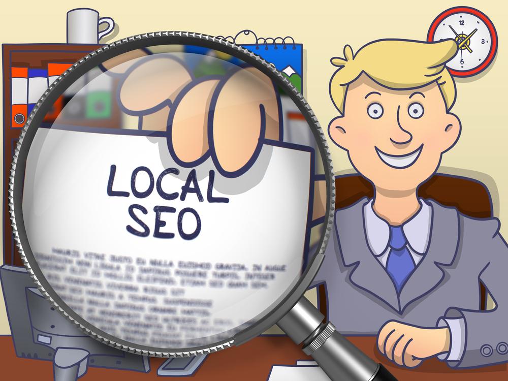 Local SEO through Magnifier. Doodle Design.