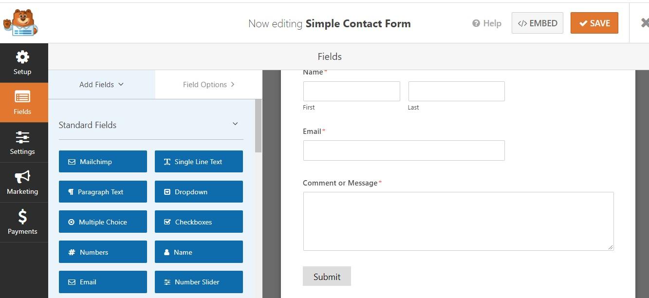 Contact form submission