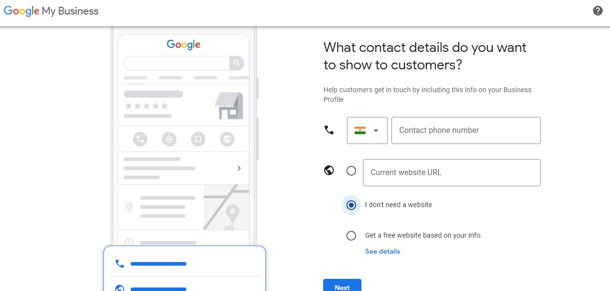 Add contact details in GMB