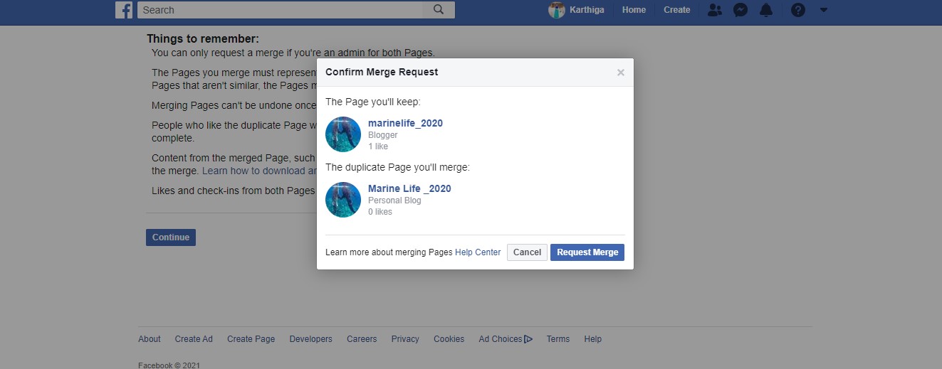 Merging two FB page