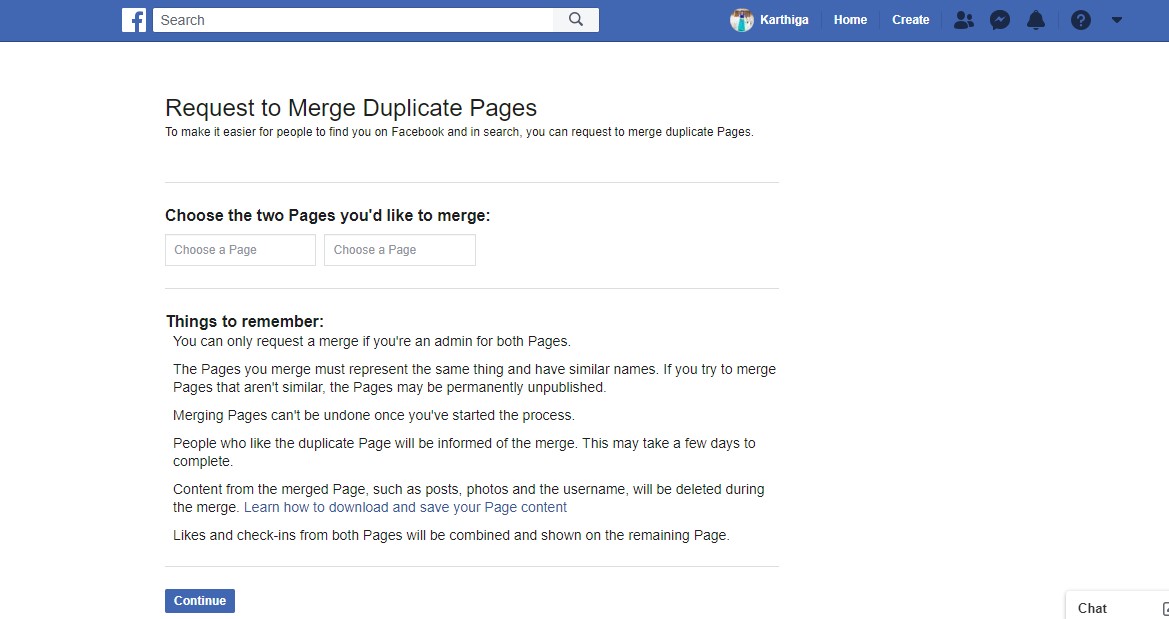 Request to Merge FaceBook Pages