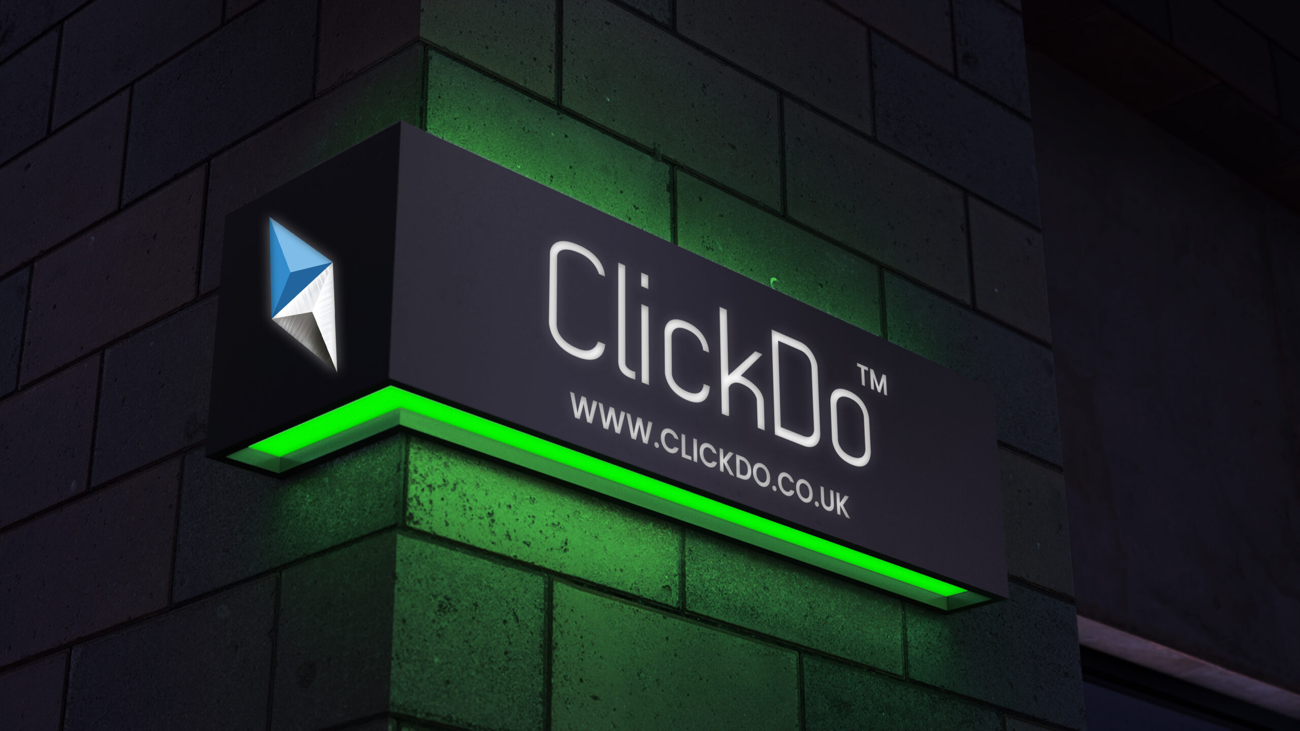 Signage logo mockup on corner facade or storefront with night li