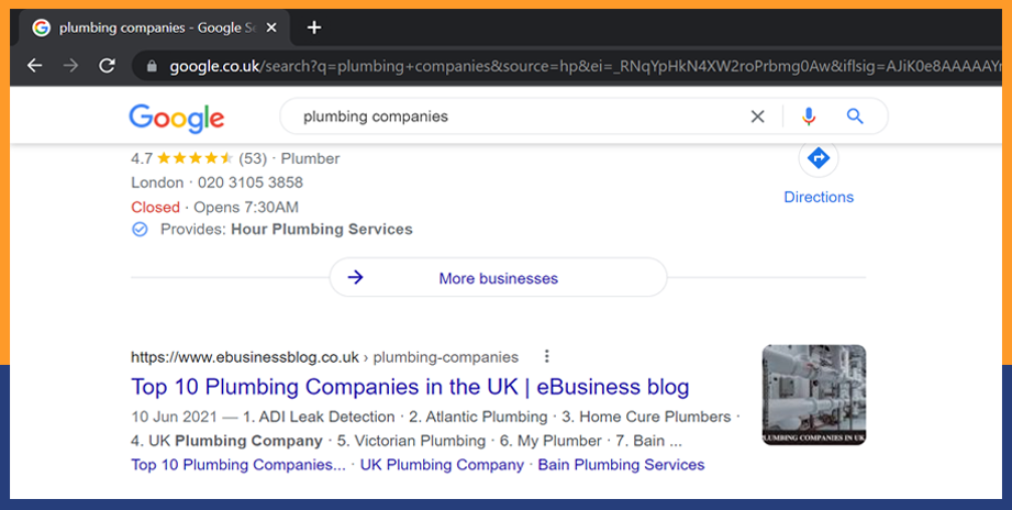 ebusiness blog ranked 1 for plumbing companies